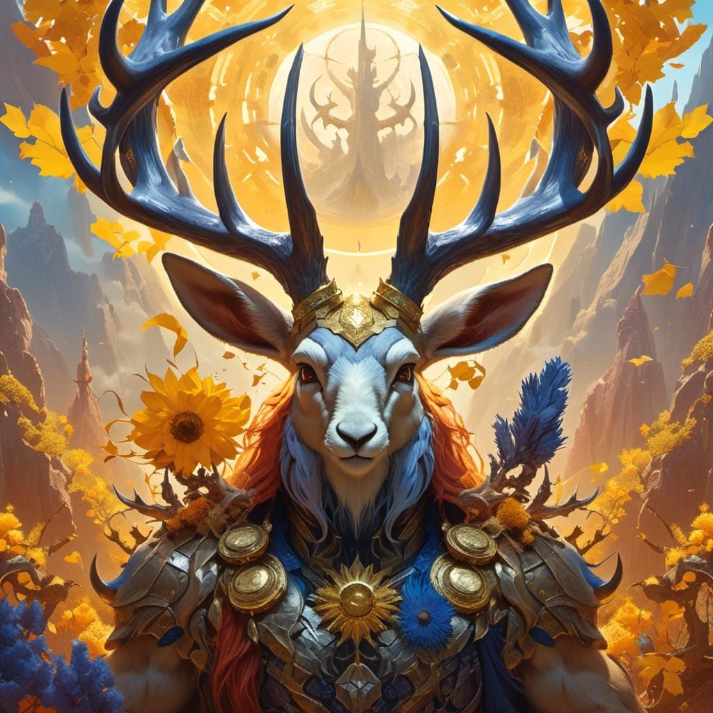 Surreal Crystal War Jackalope in Vibrant, Deep Colors