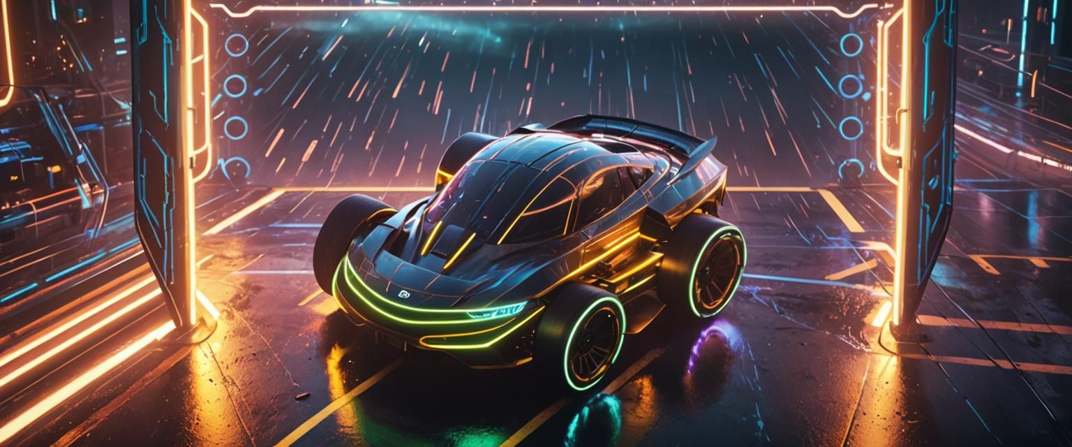 High-Tech Race Car in Neon Lit Speed