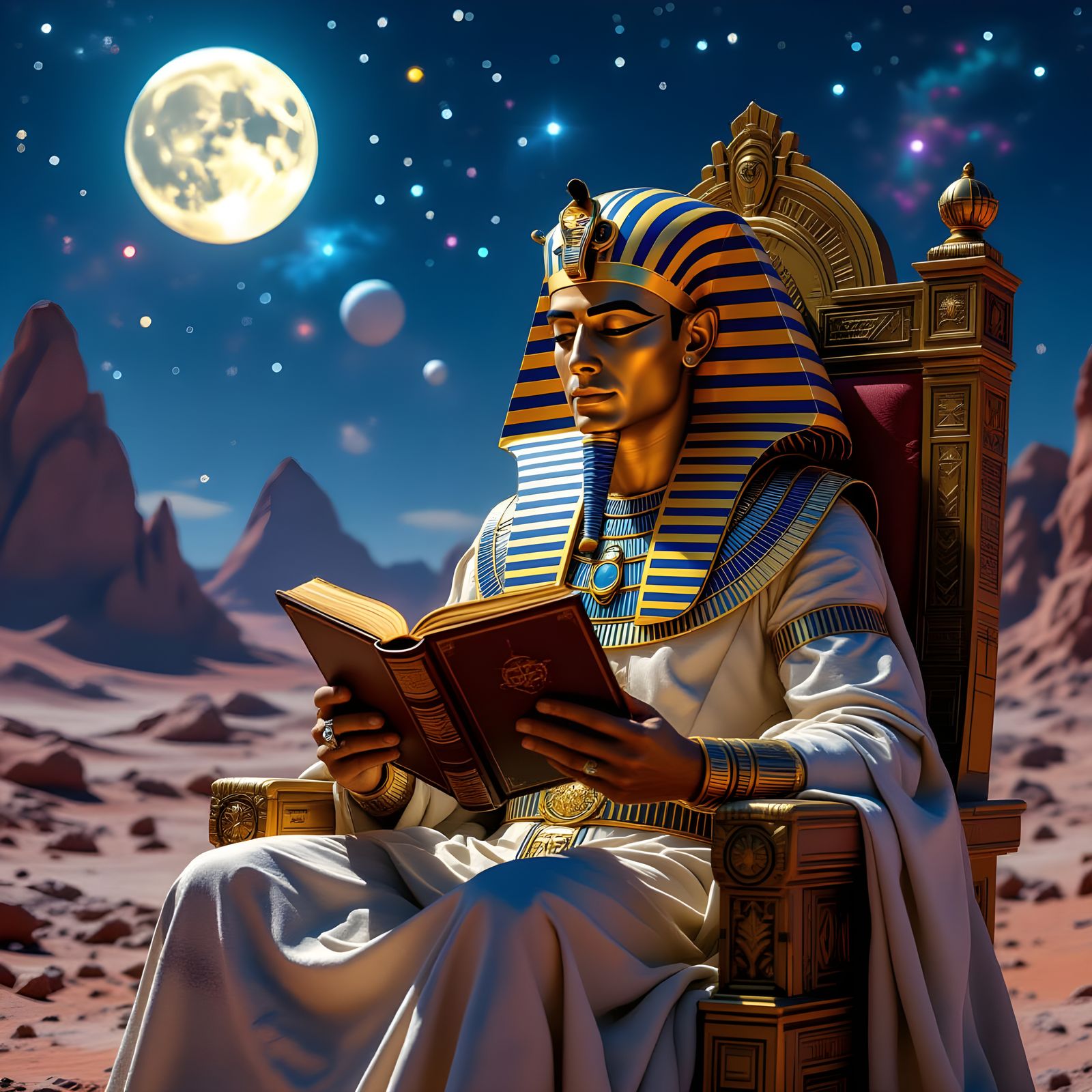 Pharaoh on Alien Planet in Sci-Fi Style