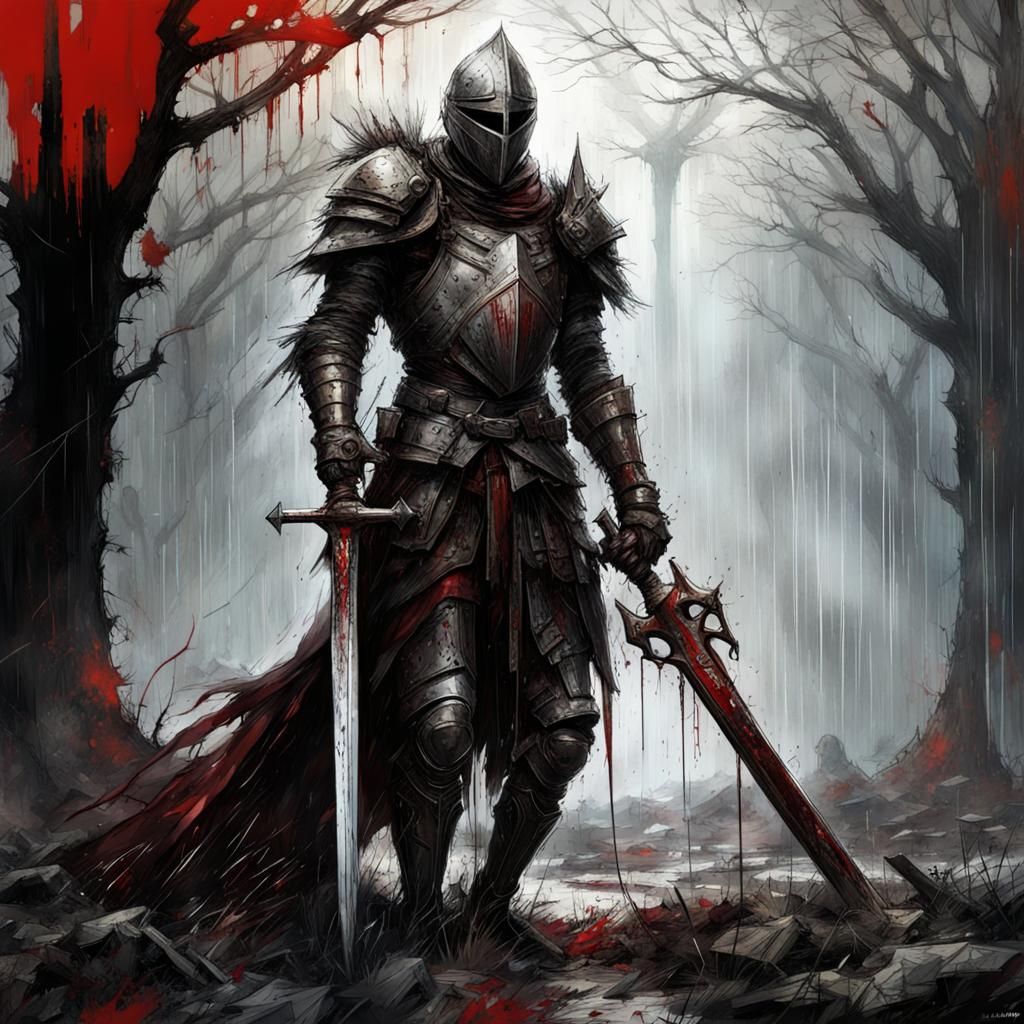 Ethereal Dark Fantasy Knight in Gothic Ruin