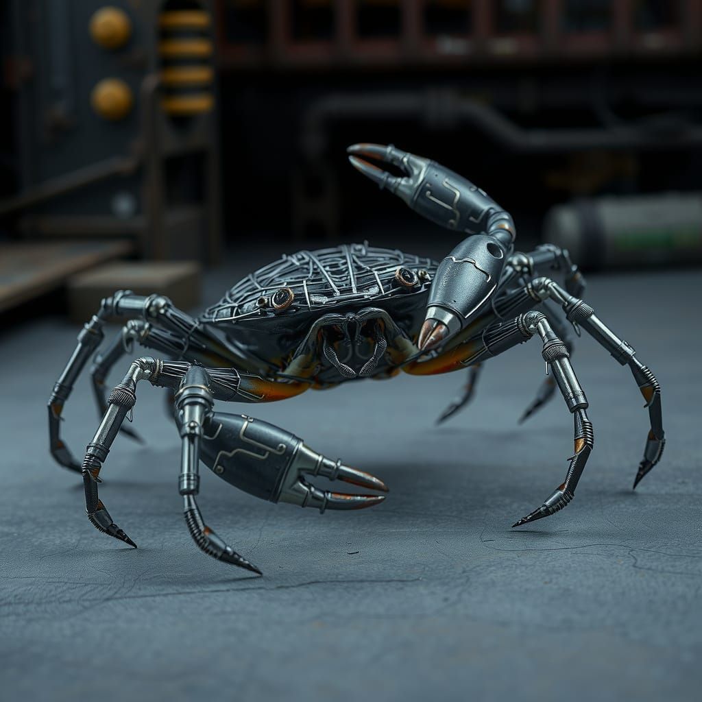 Intricate Wire Crab in Cyberpunk Style