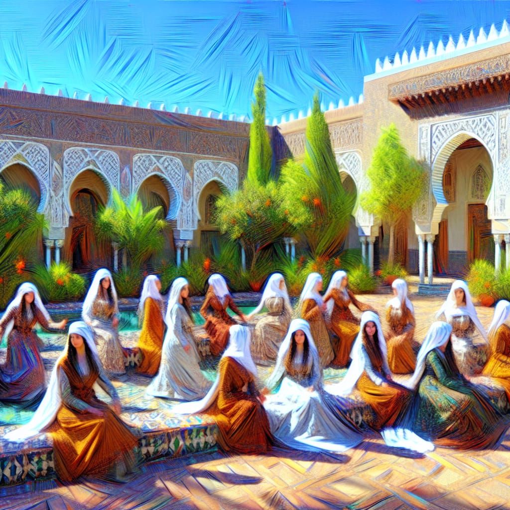Women in Impressionistic Moroccan Oasis