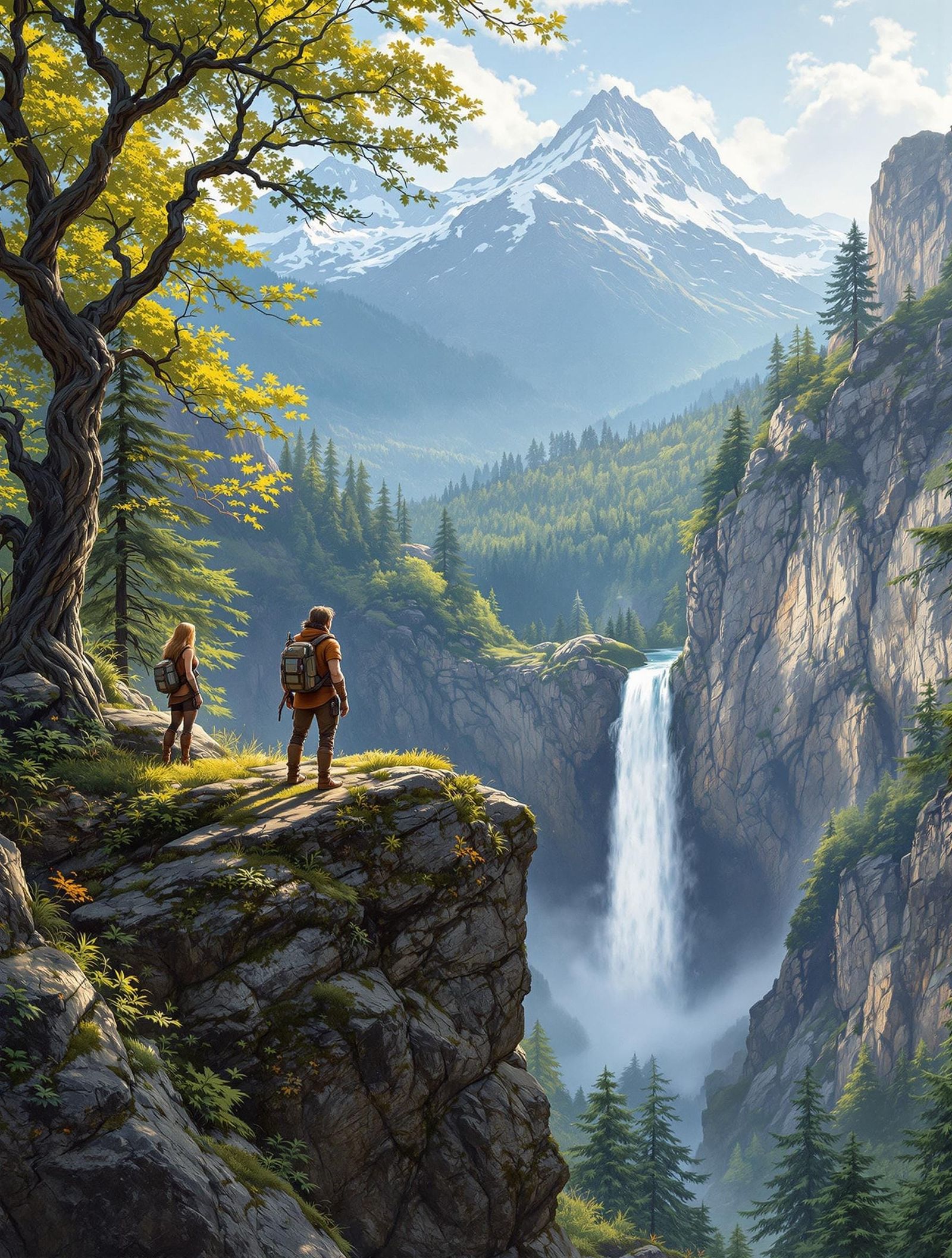 Earthly Explorers Amidst a Primeval Wilderness in a Dreamy, ...