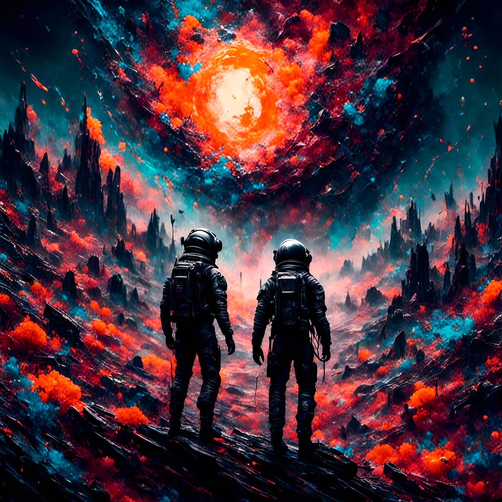 Cyberpunk Astronaut Exploring Exotic Alien World