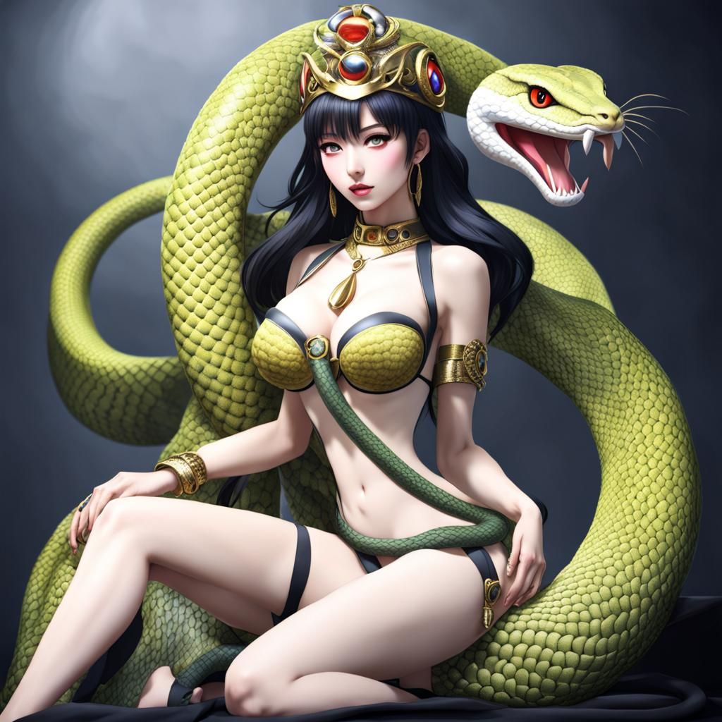 Fierce Anime Feral Girl Adorns Serpentine Crown