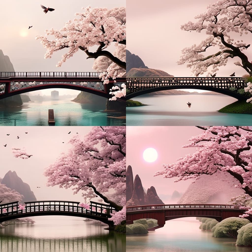 Epic Cherry Blossom Fantasy on a Majestic Bridge