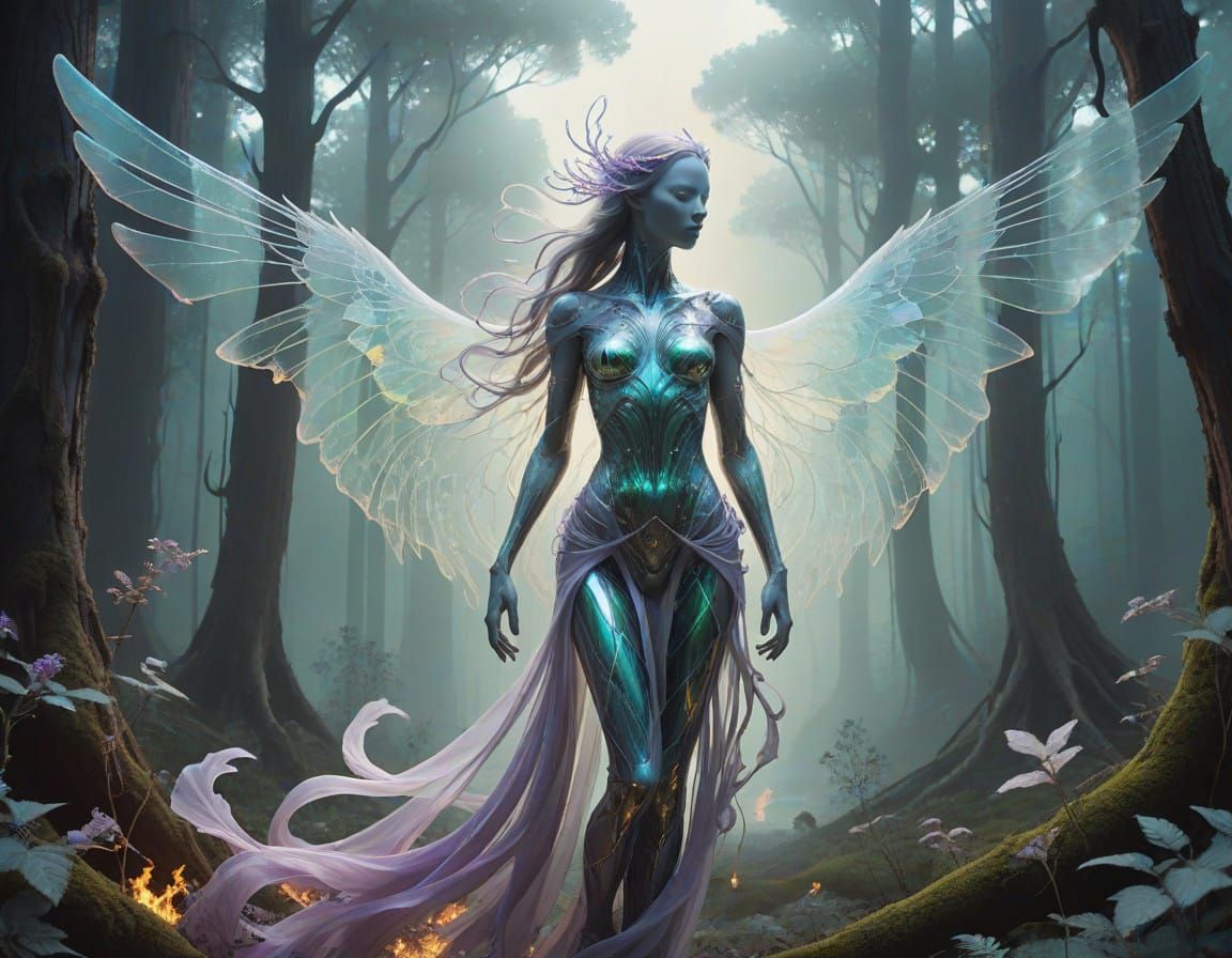 Ethereal Goddess in Apocalyptic Landscape, in Moebius Style