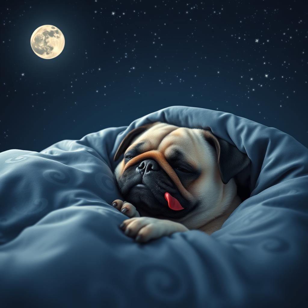 Peaceful Pug Slumbers Under Starry Night