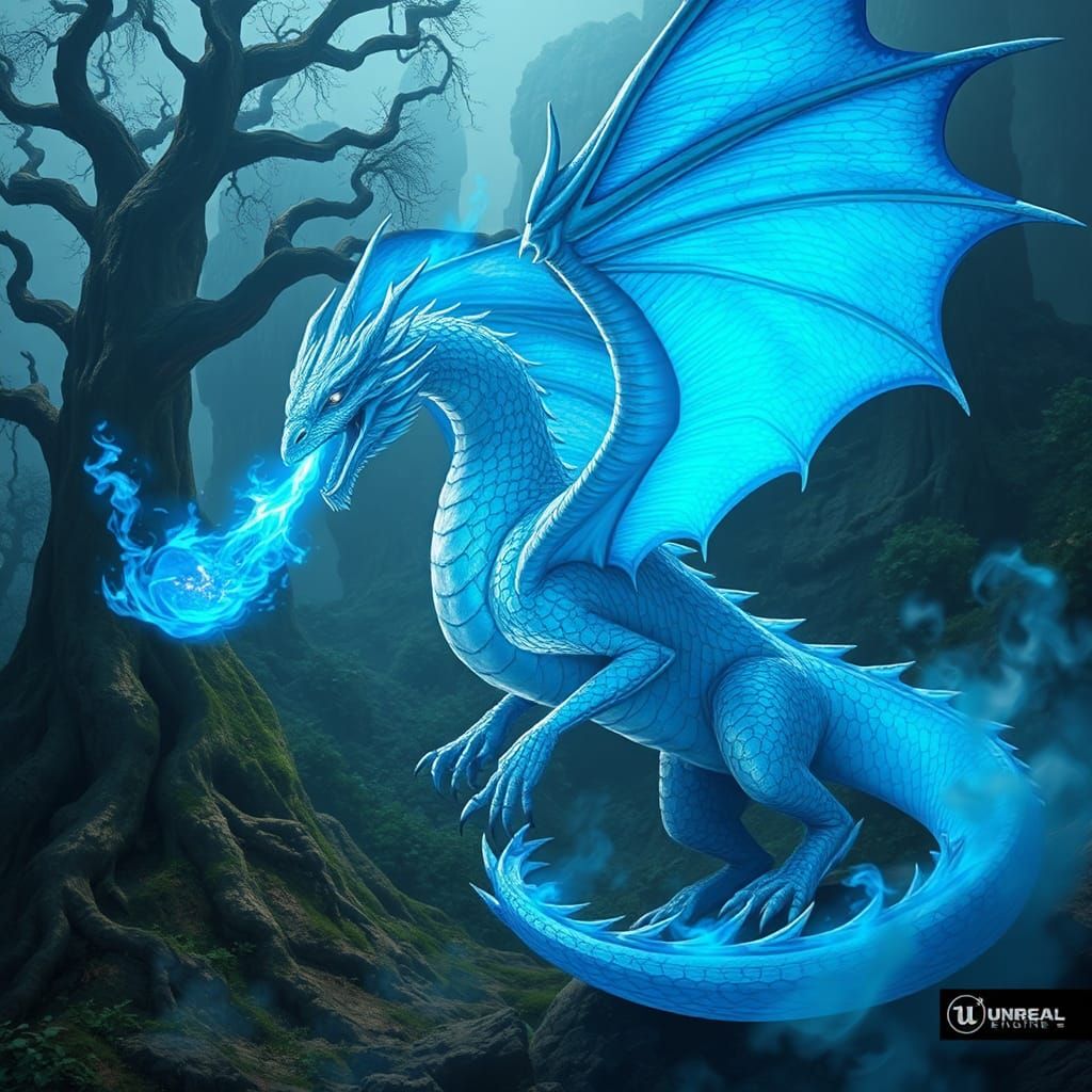 Majestic Light Blue Dragon in Dreamscape