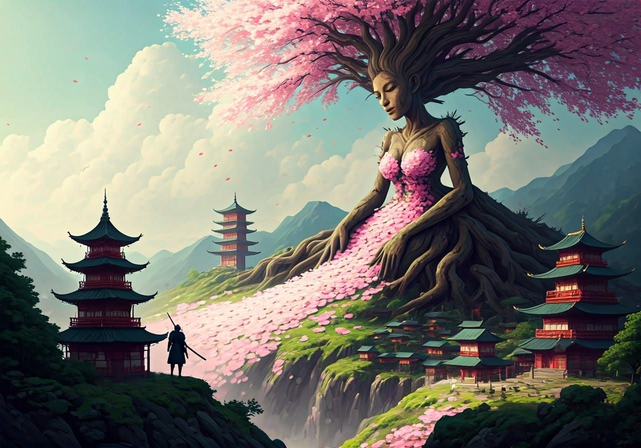 Sublime Asian Fantasy Goddess of the Sakura Tree