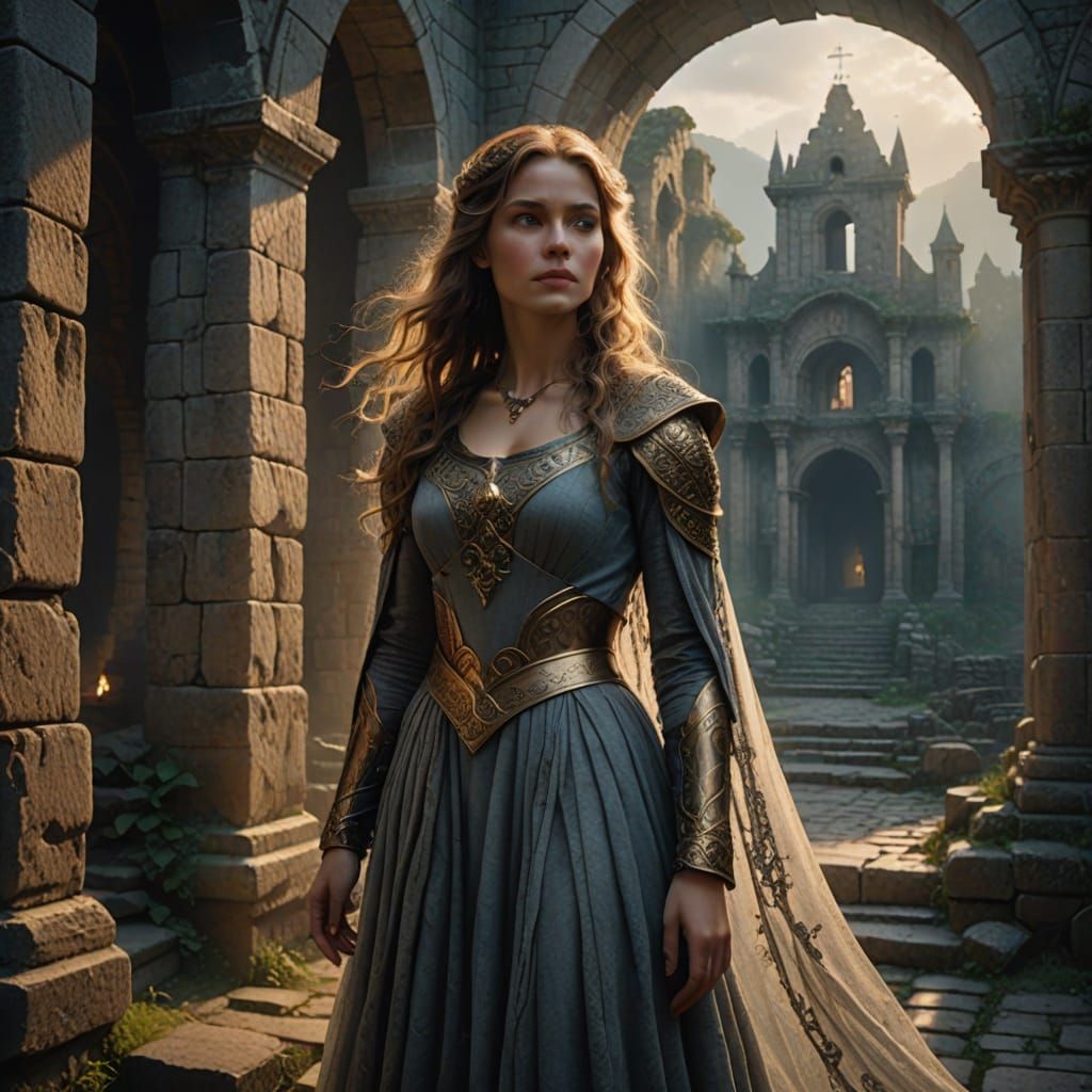 Ethereal Fantasy Maiden in Ancient Ruins