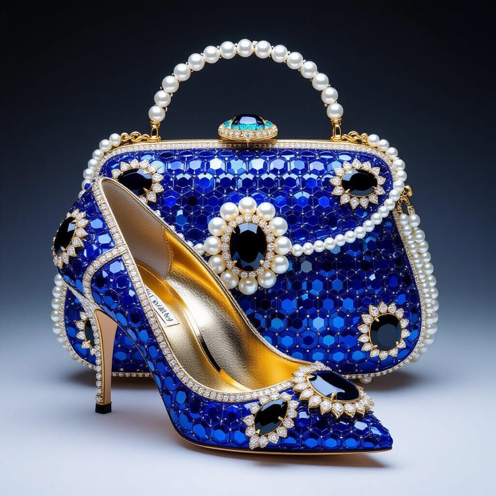 Luxury Shoe and Bag Set with Gems in Fabergé Style