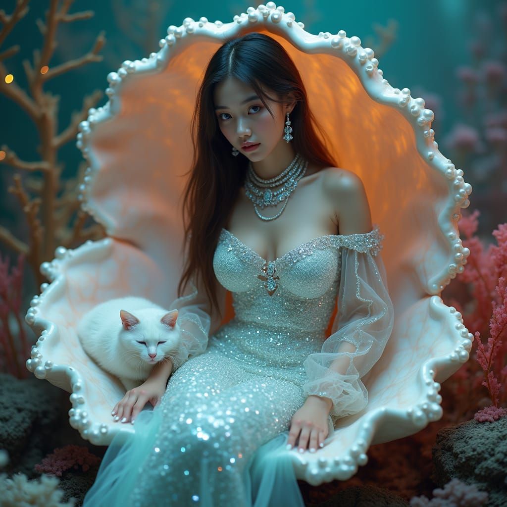 Hyper-Realistic Mermaid in Shimmering Seashell