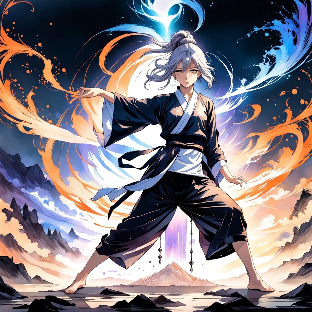 Anime Tai Chi Master in Whimsical Ink Style