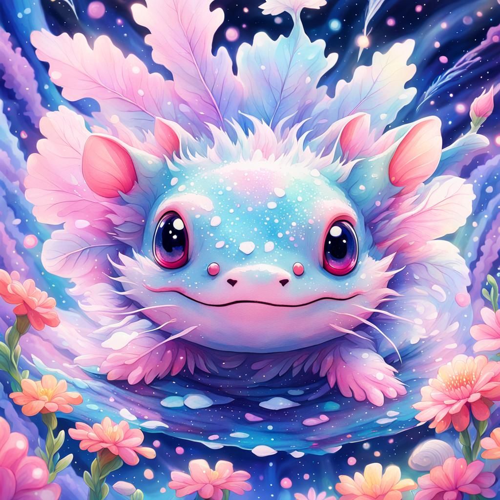 Dreamy Axolotl in Vibrant Galaxy Whimsy