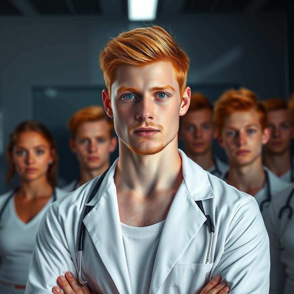 Hyper-Realistic Portrait of Confident Young Doctor and Stude...