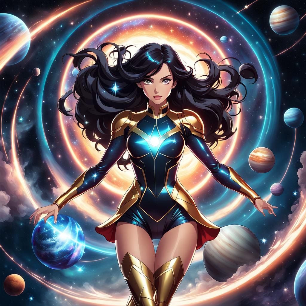 Anime-Style Cosmic Superhero in Celestial Background