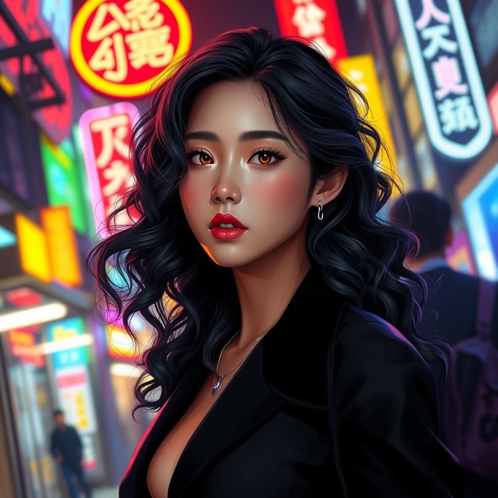 Elegant Korean Nightlife Scene in Vibrant Color