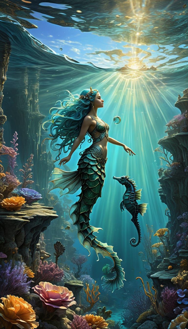 Enchanted Ocean Scene in Whimsical Fantasy Style