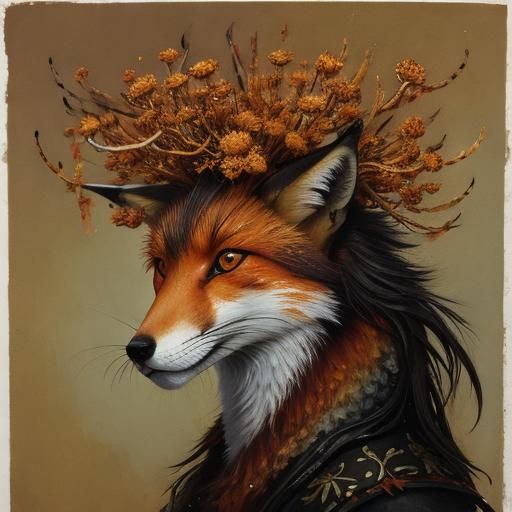 Ethereal Gouache Masterpiece: Fungi Consumes Fox's Form