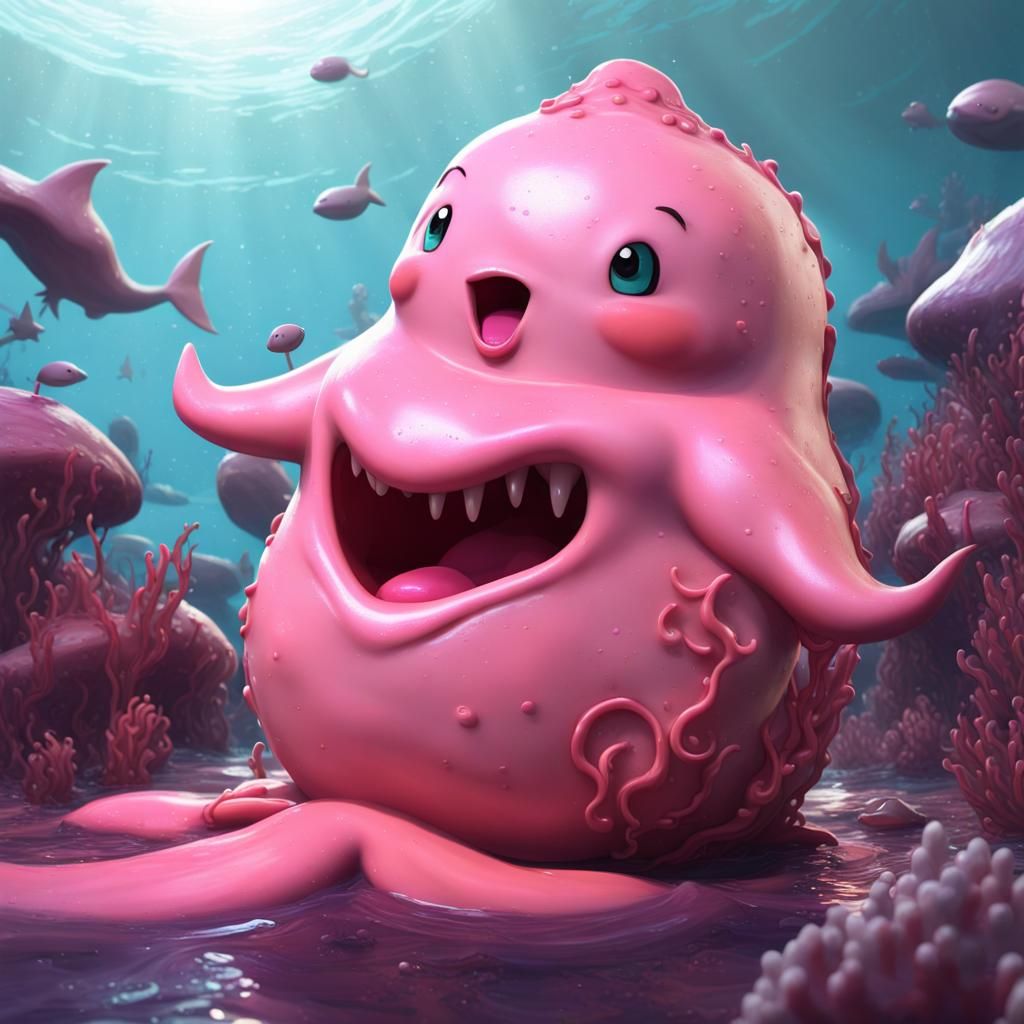Sensual Mermaid Embodies Pink Slime in Vibrant Oceanic Scene