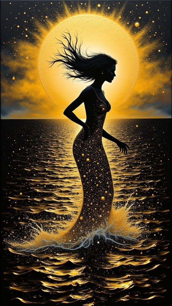 Water Droplet Mermaid Dancing at Sunset