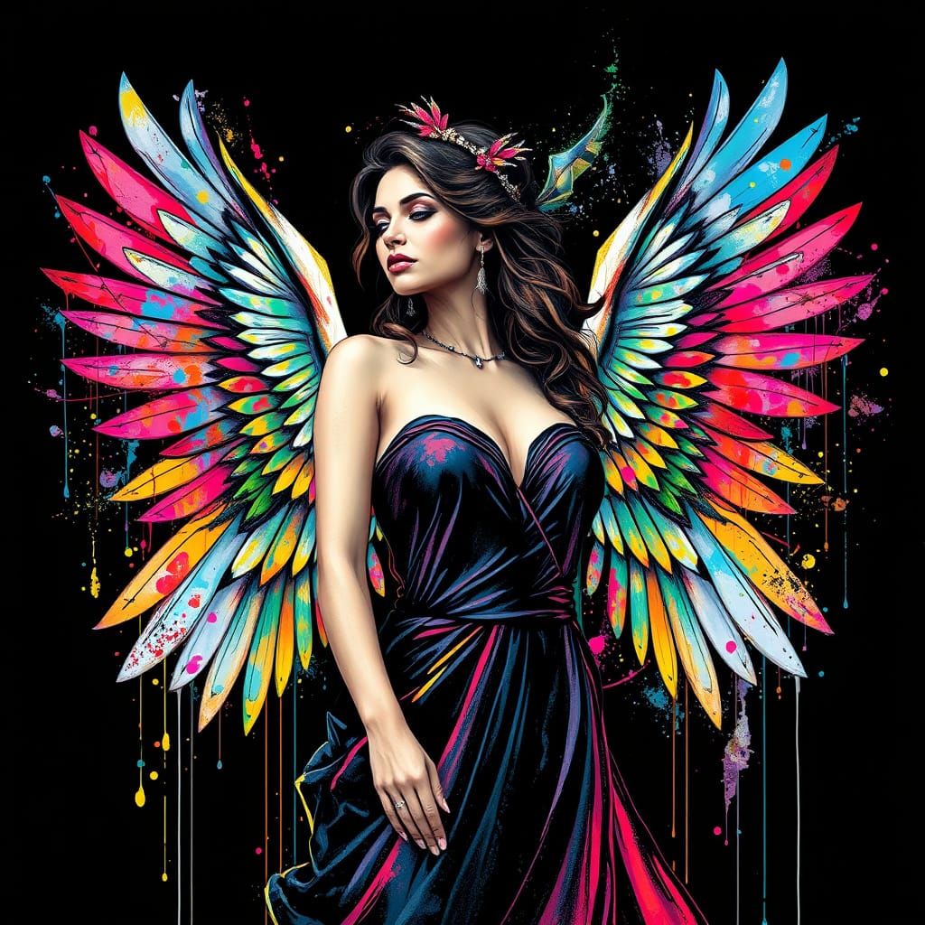 Ethereal Goddess in Vibrant Graffiti Splendor