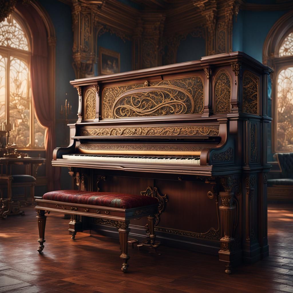 Ethereal Piano Interior in Deep, Fantastical Detail