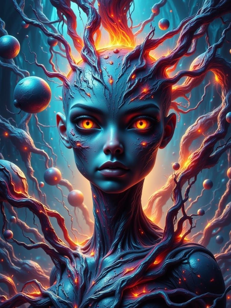 Vibrant Alien Encounter in a Deserted Cosmic Landscape