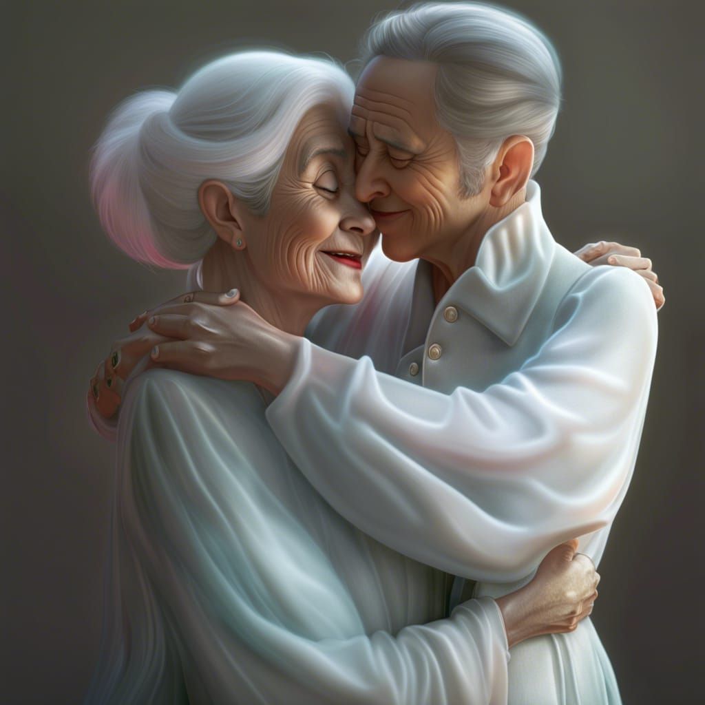 Surreal Ghostly Couple Embracing in Ethereal Harmony