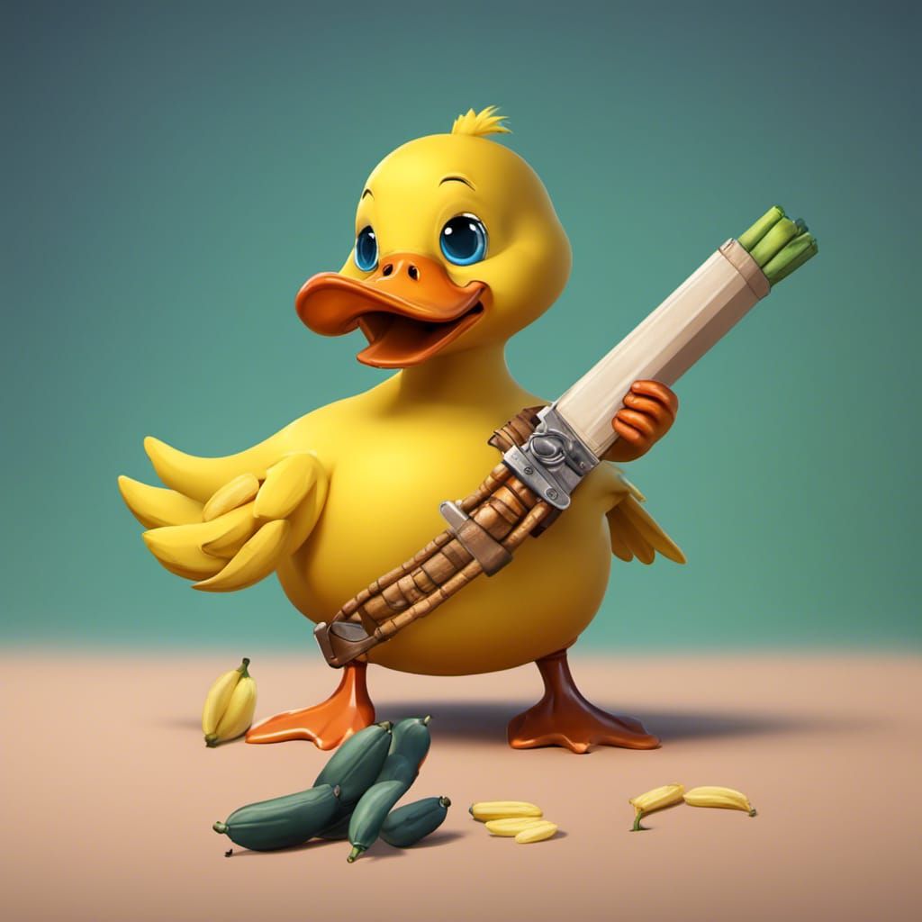 Whimsical Waterfowl Warrior with Banana Arsenal