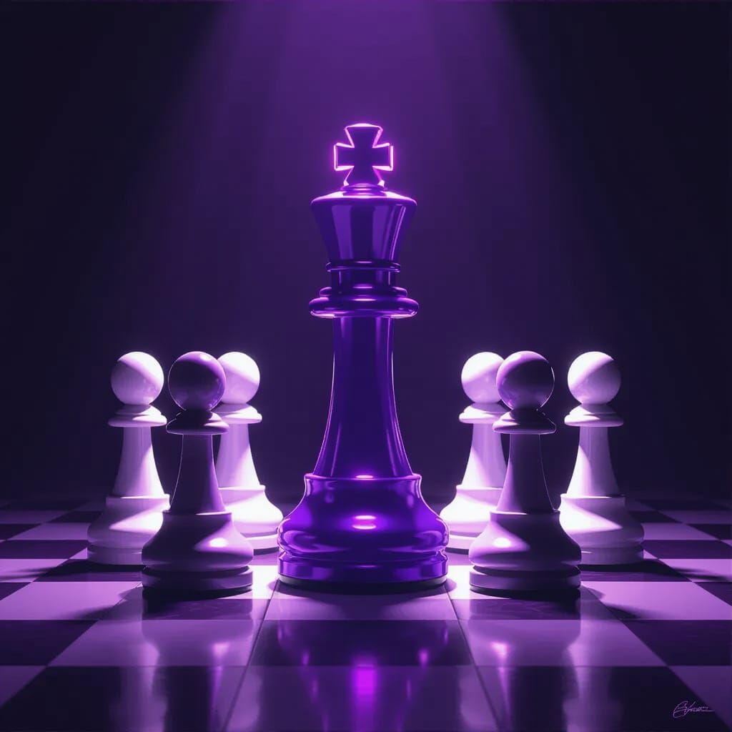 Glowing Purple King Chess Piece in Dramatic Chiaroscuro