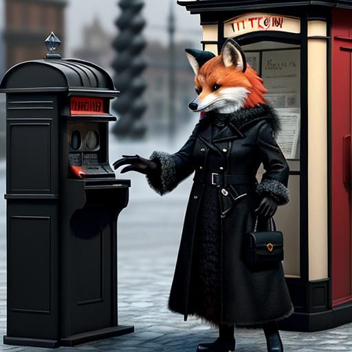 Whimsical Fox and Badger Ticket Booth Scene