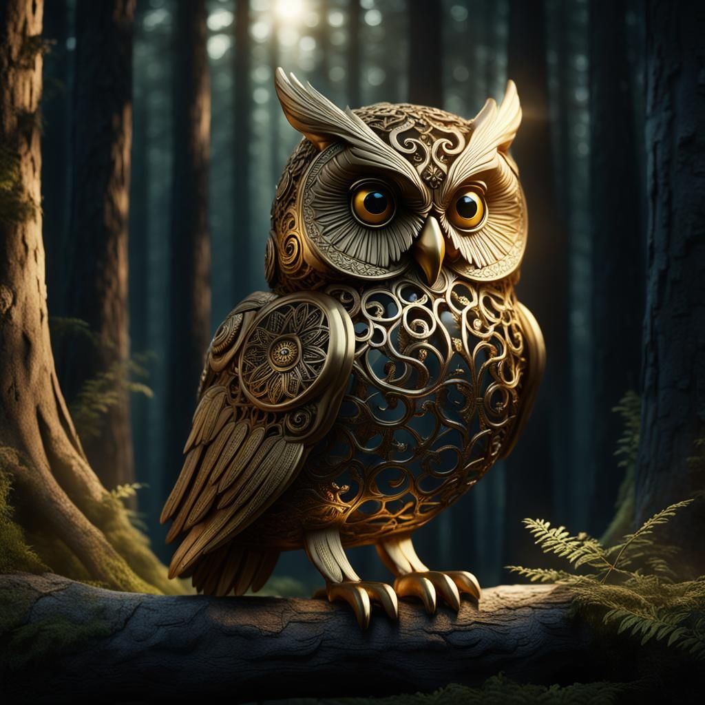 Ancient Owl in Mystical Forest at Dusk