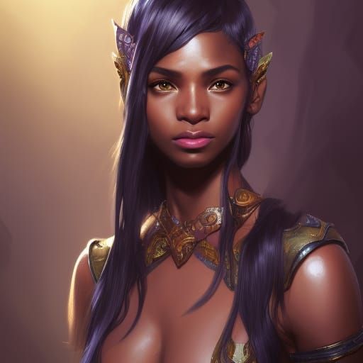 Beautiful Black Elf Princess in Vibrant Triadic Colors