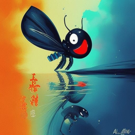 Whimsical Insect in Liquid Ink Style
