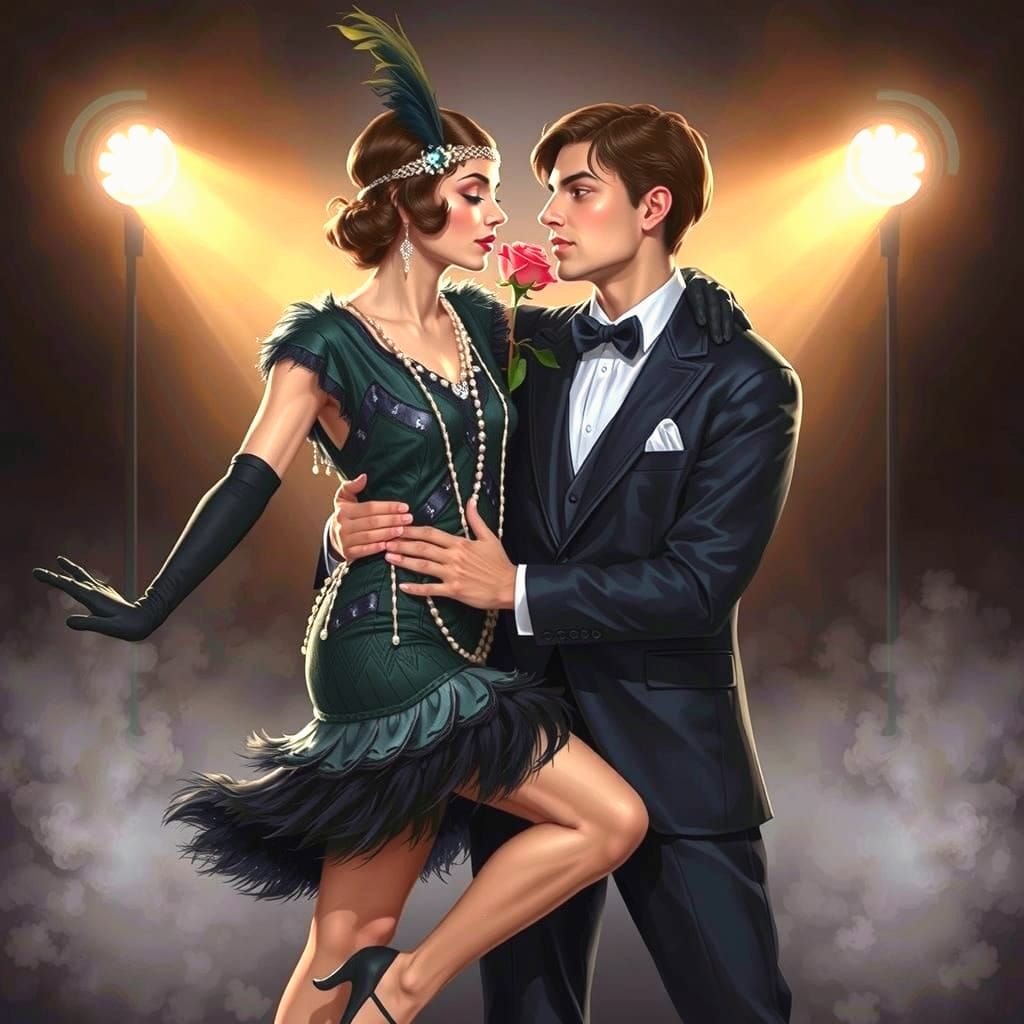 Flapper and Suitor in Speakeasy, Oil Painting