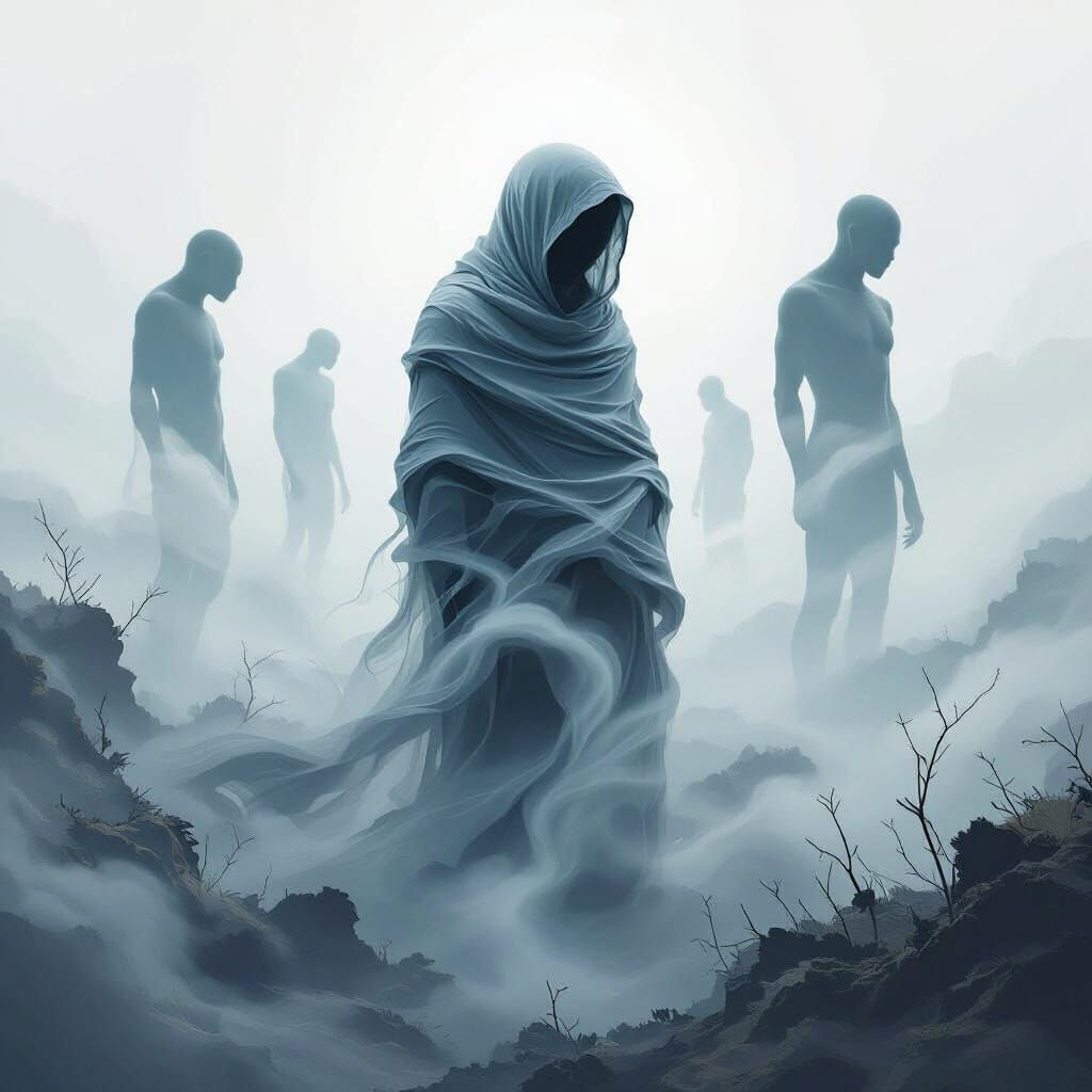 Ethereal Figure in Dreamlike Landscape