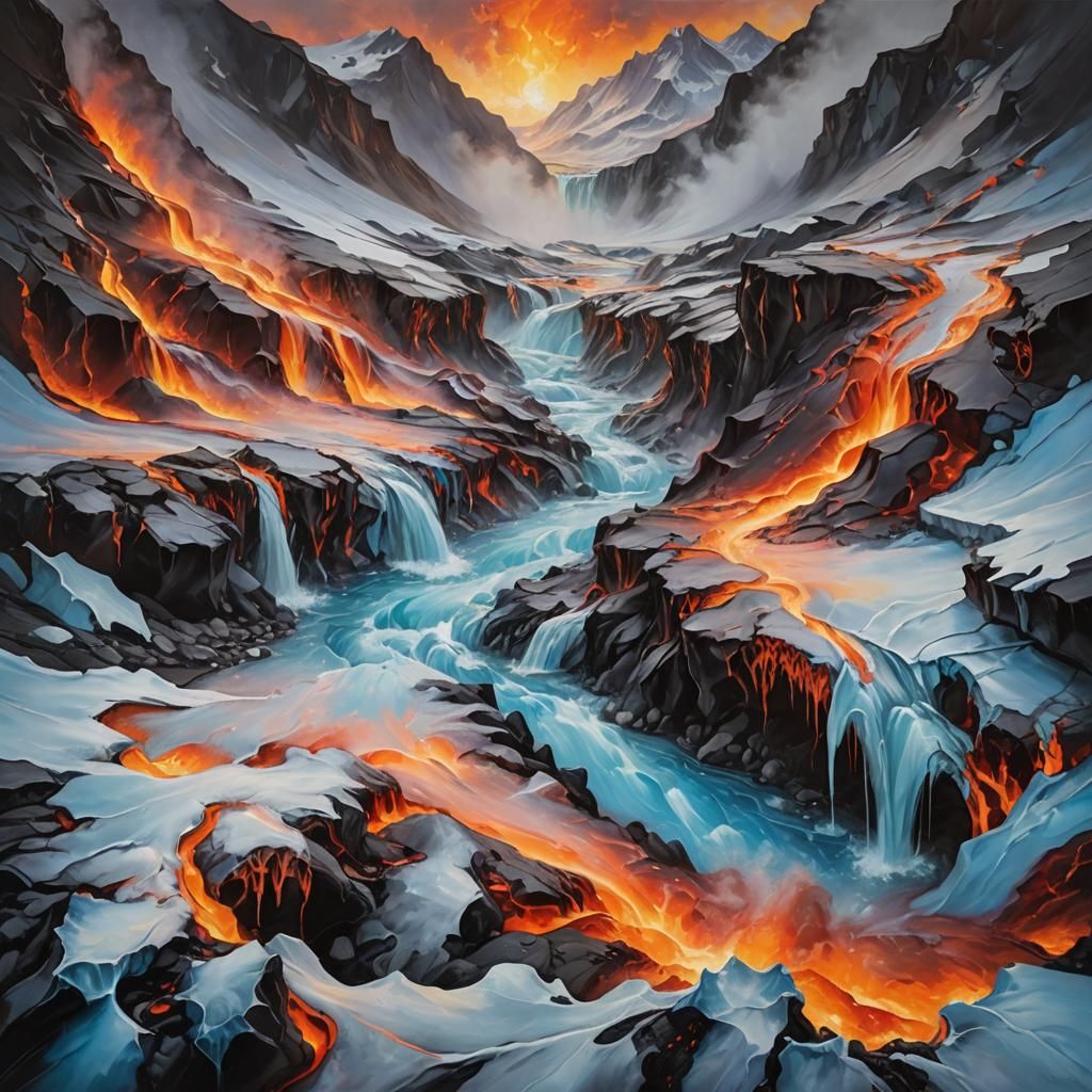 Dramatic Lava Meets Icy Glacier in a Brilliant Display of St...