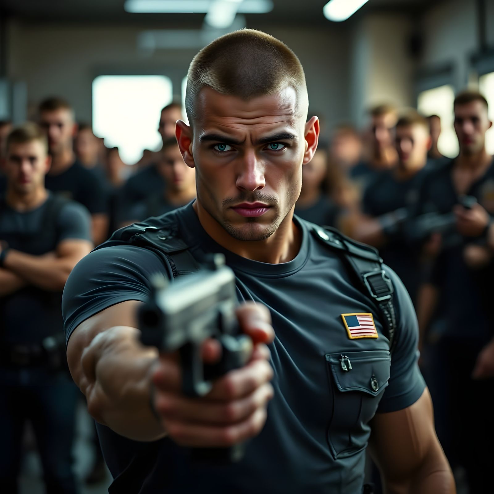 Confident Police Instructor Demonstrates Firearms Techniques...