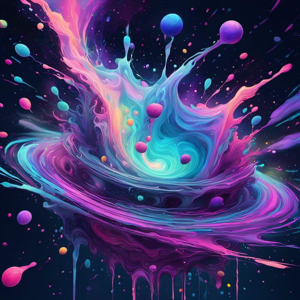 Cosmic Milkshake: Neon Splatter Digital Art
