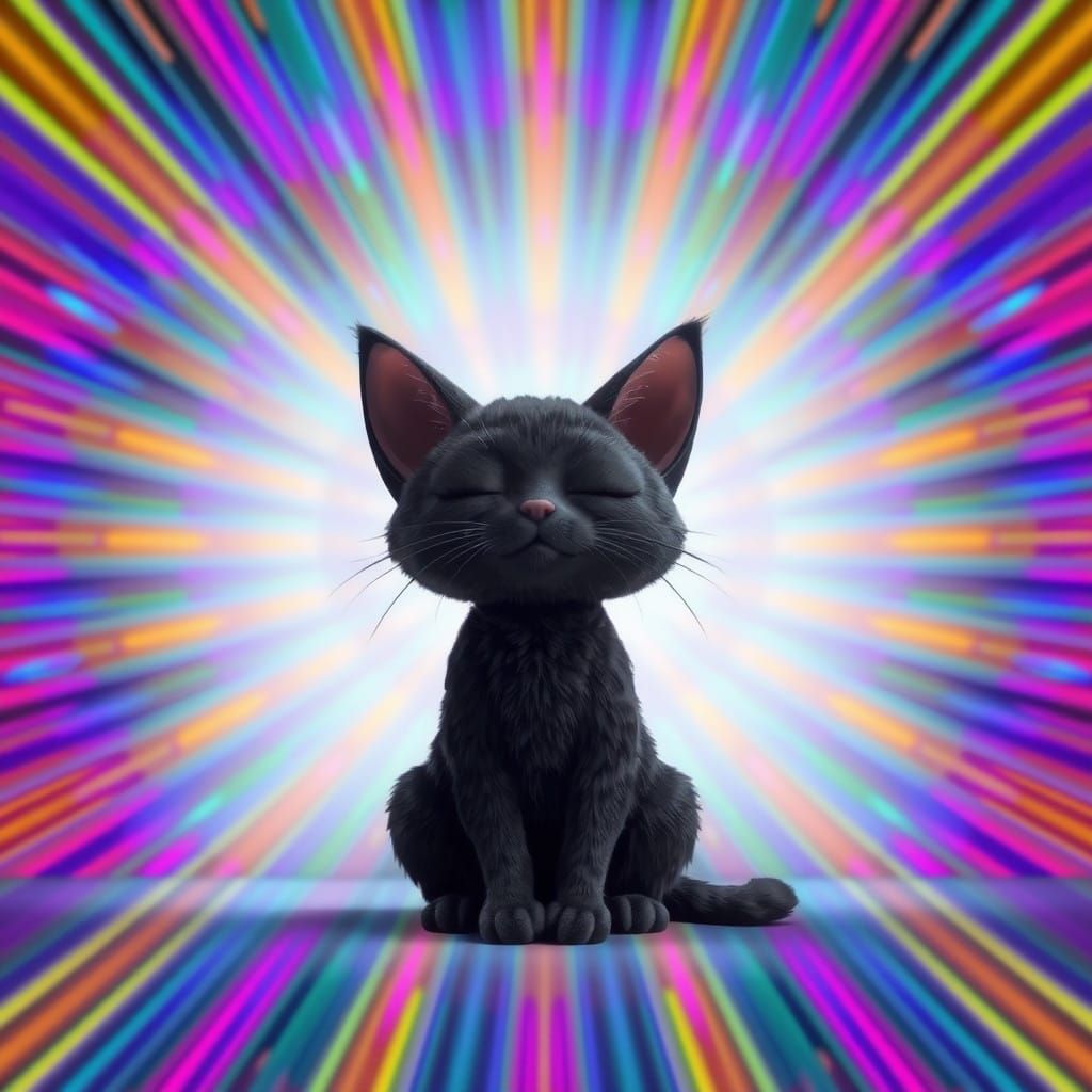Whimsical Black Cat in a Vibrant Dream World