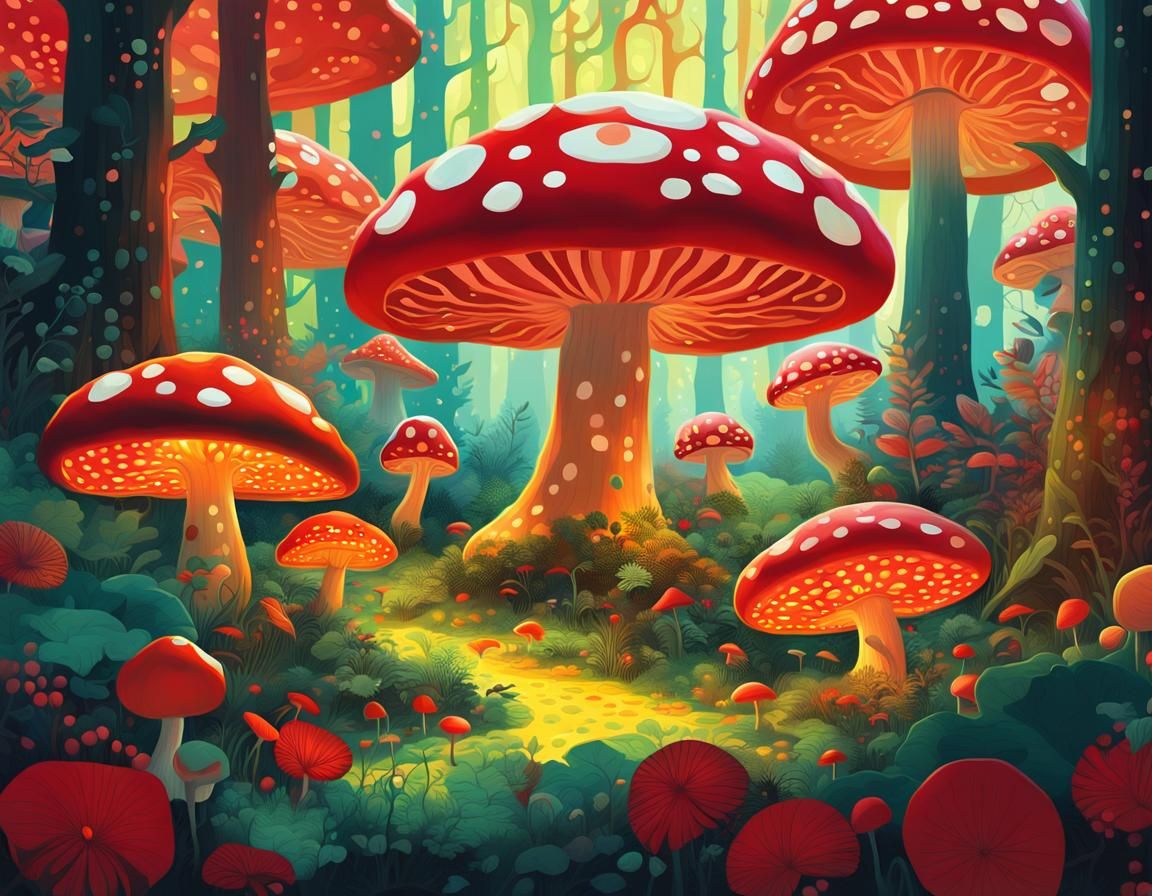 Whimsical Enchanted Forestscape in Pointillist Digital Art
