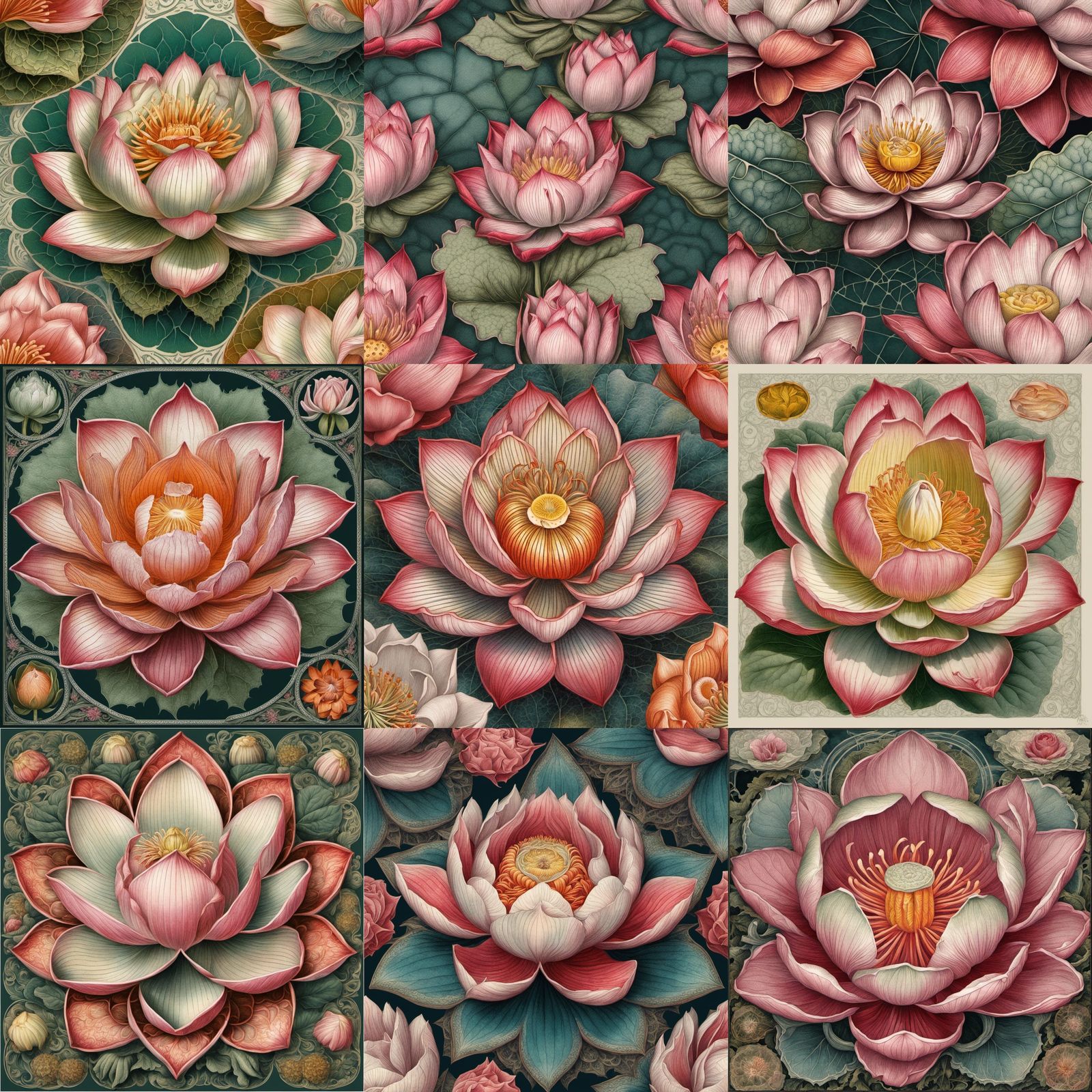 Vibrant Lotus-Rose Hybrid in Botanical Style