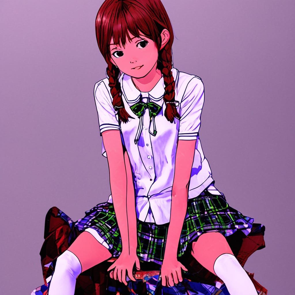 Anime-Inspired Supermodel in Animated Schoolgirl Costume