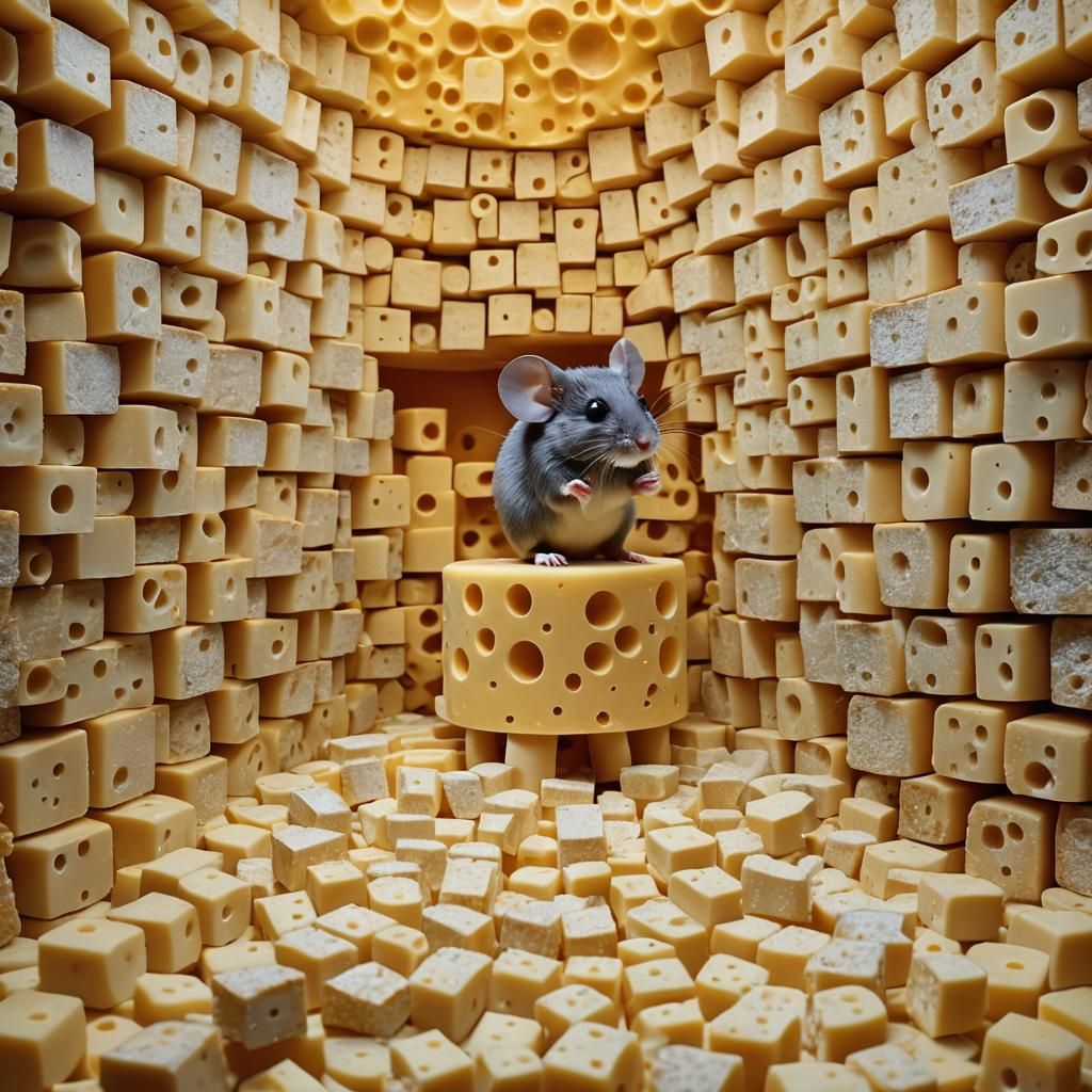Mouse Exploring Whimsical Cheese Wonderland
