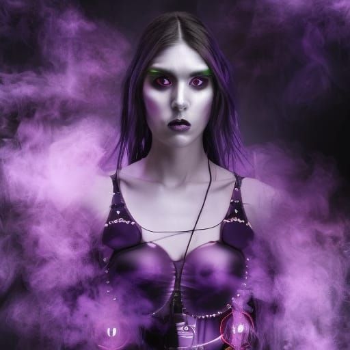 Surreal Purple Smoke Woman in Cyberpunk Style