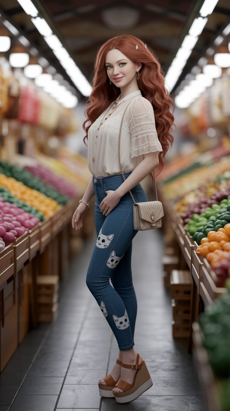 Japanese Woman in Kyoto Marketplace, Hyperrealistic Style