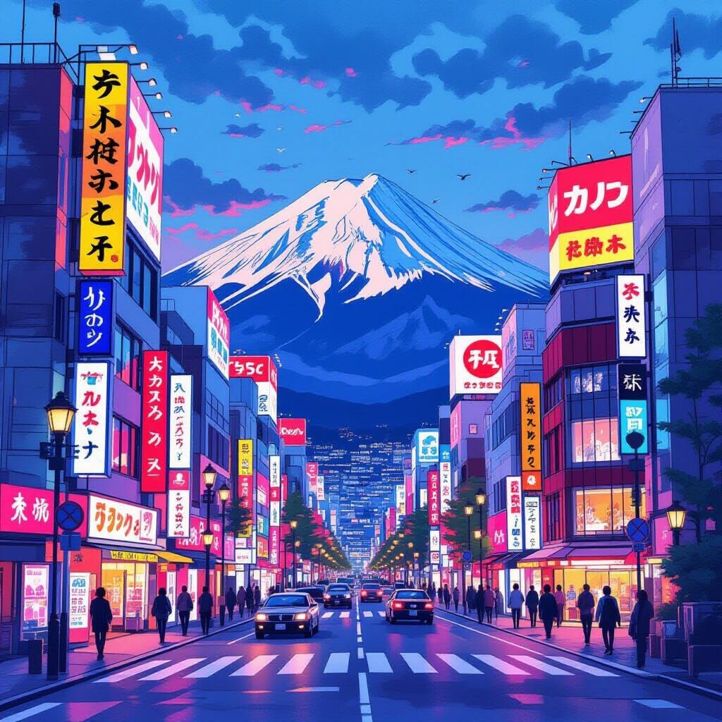 Tokyo Streets Meet Kyoto in Digital Watercolor Art