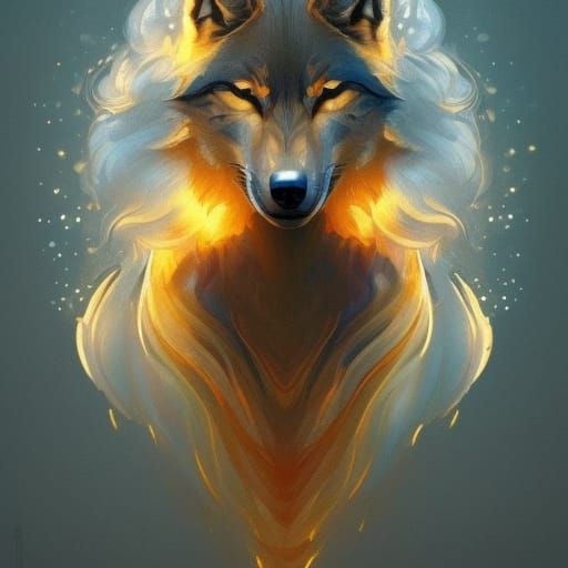 Wolf Transcendent with Radiant Silver and Golden Flames